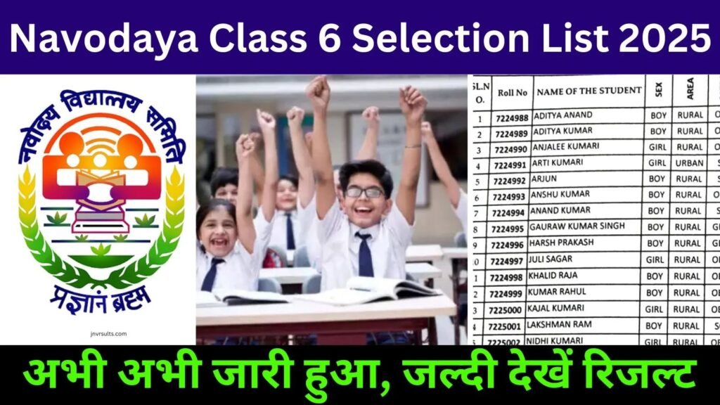 Navodaya Class 6 Selection List 2025
