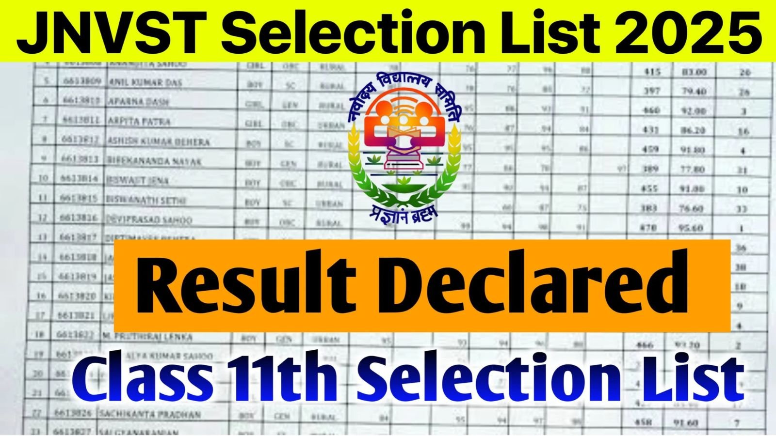 Navodaya Result 2025 Class 11th